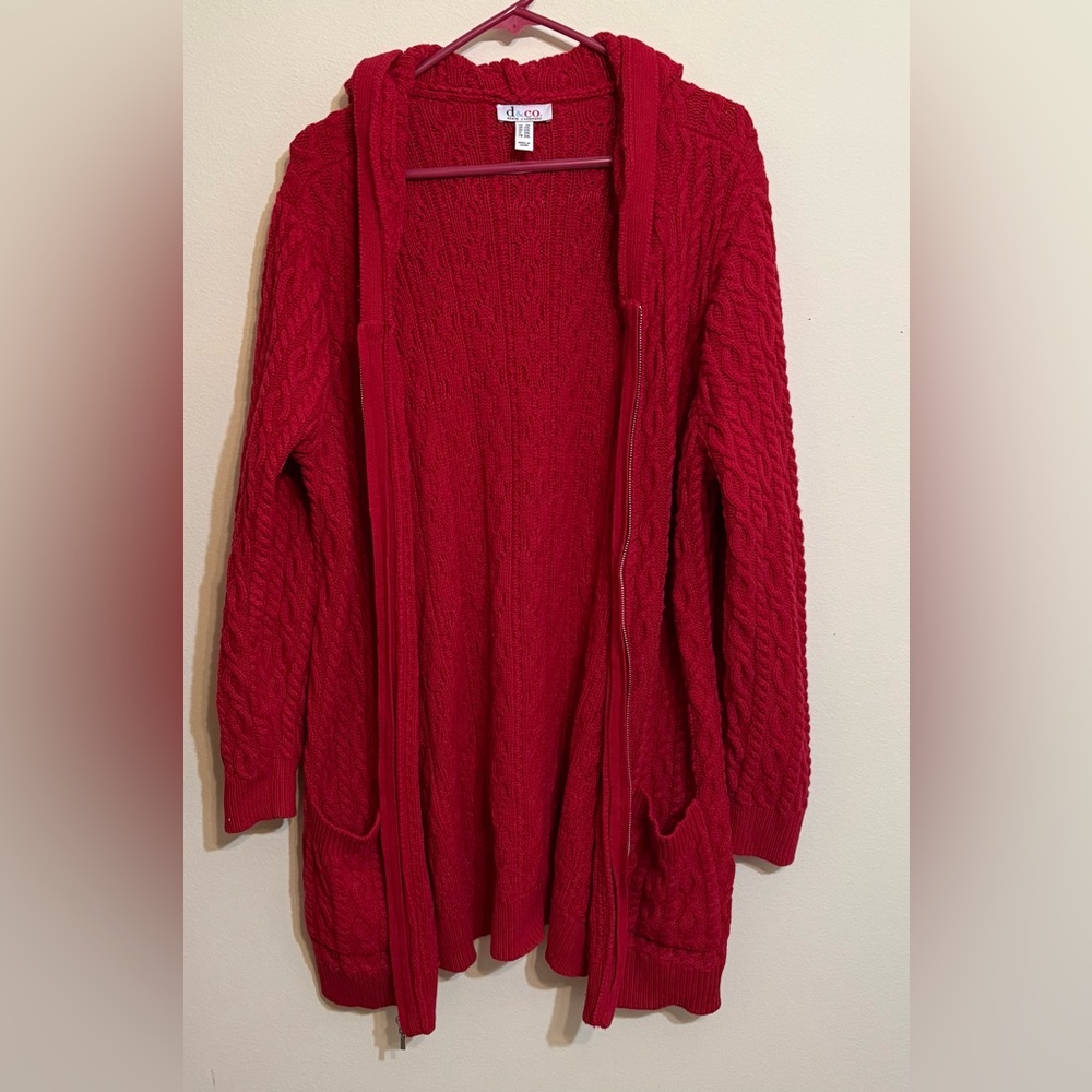 Denim & Company red cardigan zip up sweater with pockets size 2X